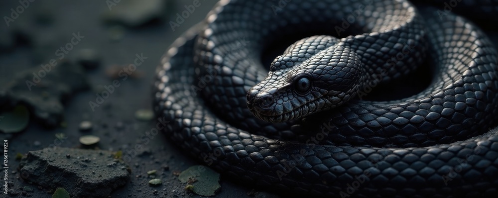 Fototapeta premium Intricate black python skin; textured background , pattern, wild, stock