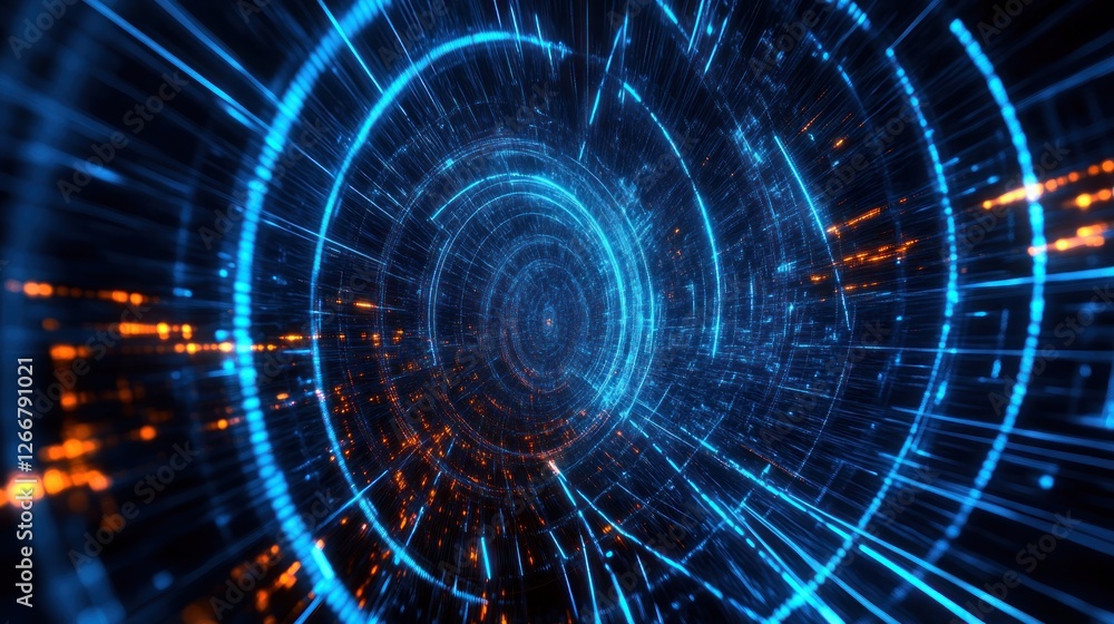 Fototapeta premium Vibrant Abstract Composition with Blue Light Trails in Futuristic Cyberspace