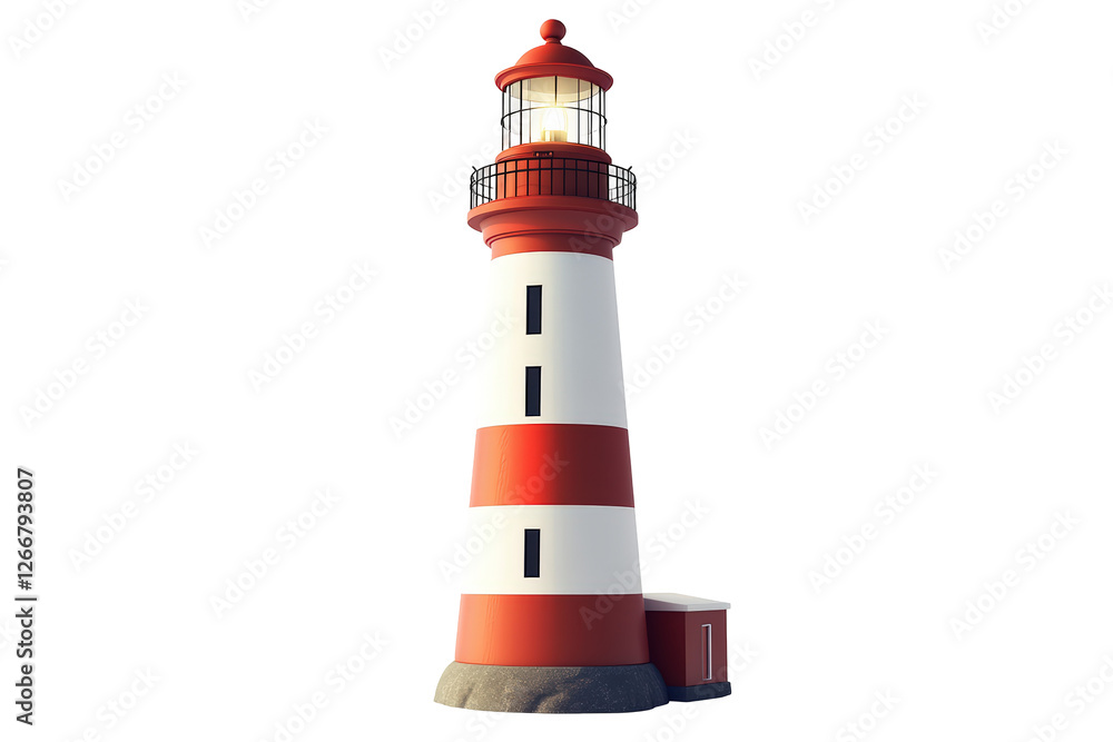 Isolated Striped Red and White Lighthouse Isolated Striped Red and White Lighthouse