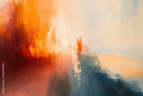 Abstract art featuring vibrant colors, a mix of orange, yellow, and blue hues