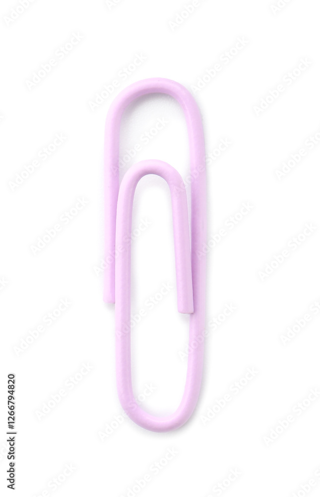One bright paper clip isolated on white, top view One bright paper clip isolated on white, top view