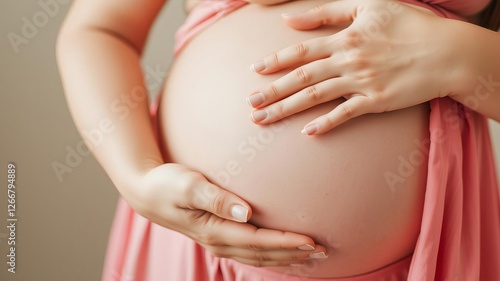 Wallpaper Mural Pregnant woman lovingly cradling her belly with hands in anticipation of her baby, maternity, happy, hands Torontodigital.ca
