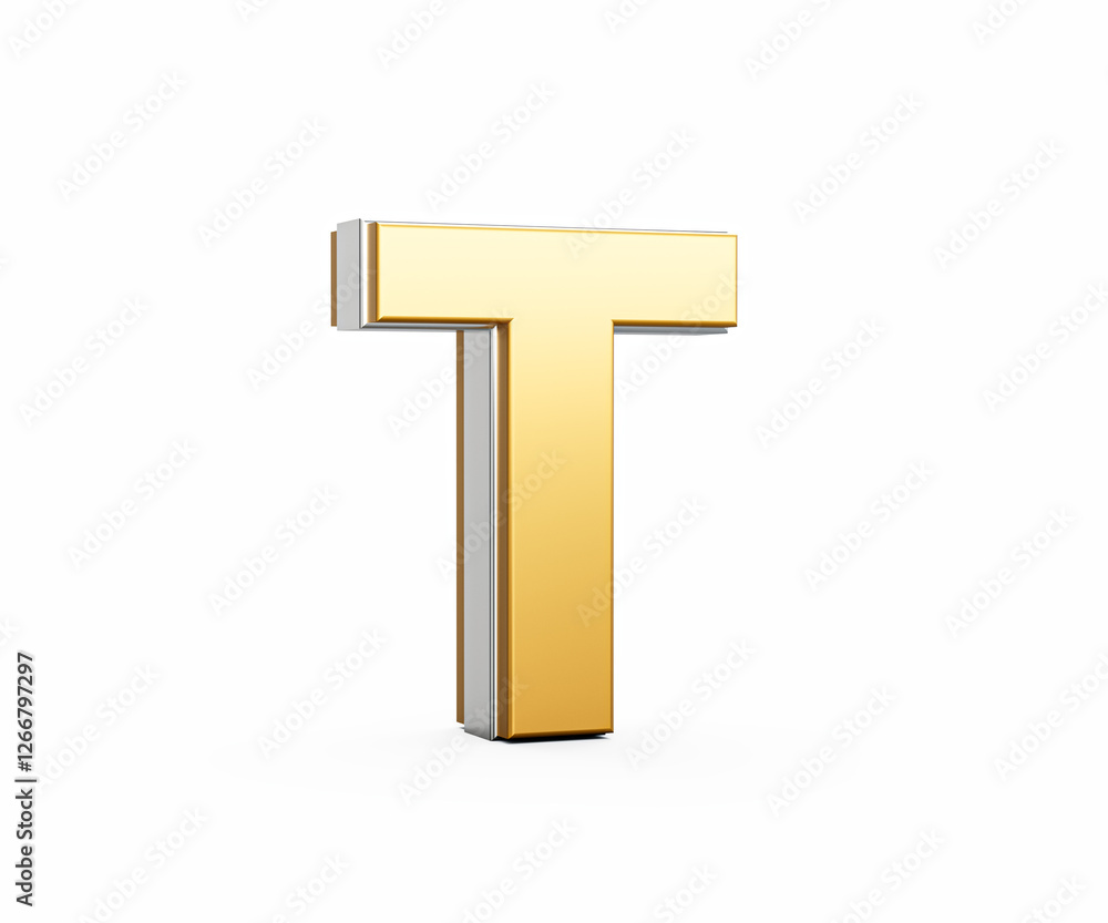 Golden Capital Letter T Gleams With Sleek Modern Design Bold Font With Sharp Edges 3D Illustration Golden Capital Letter T Gleams With Sleek Modern Design Bold Font With Sharp Edges 3D Illustration
