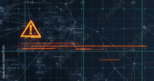 Image of digital grid and exclamation mark over black background