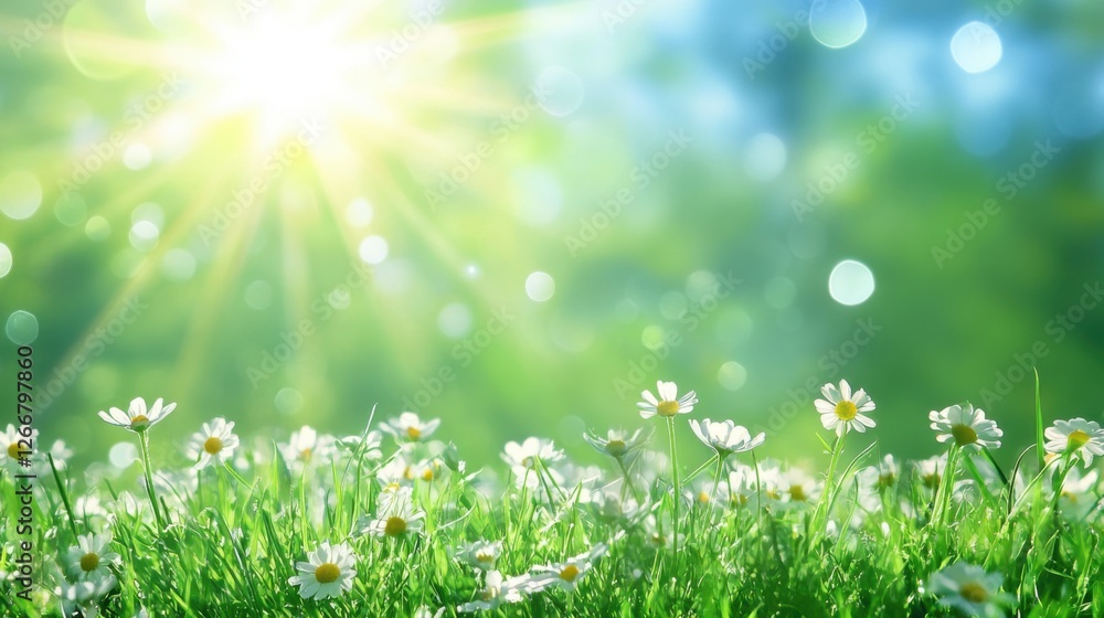 Fototapeta premium sunny meadow with daisies