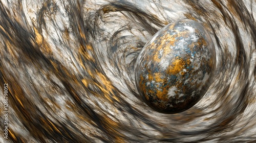 Metallic egg swirling cosmic nebula background, design photo