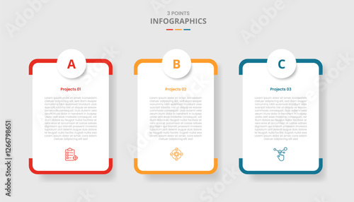 3 points template comparison concept for infographic with round vertical box with circle badge top with drop shadow style with two point list information