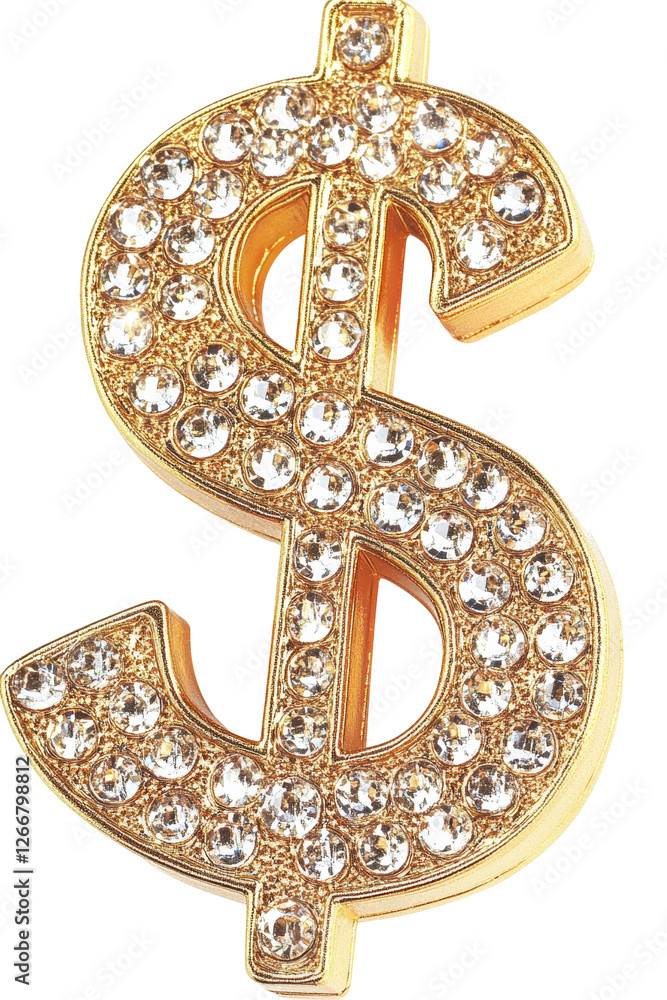 Isolated Golden Dollar Sign Encrusted with Sparkling Gems Isolated Golden Dollar Sign Encrusted with Sparkling Gems