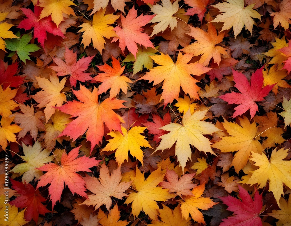 Autumn forest maple leaves fall on ground, background wallpaper, Generative Ai Autumn forest maple leaves fall on ground, background wallpaper, Generative Ai
