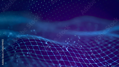 futuristic digital wave, abstract technology background, ai data network, glowing grid, virtual reality concept.