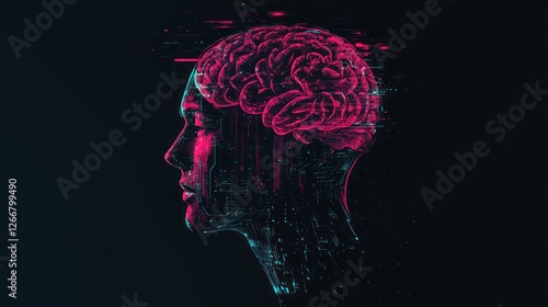 Abstract human head with brain and digital technology, vector illustration for artificial intelligence concept background
