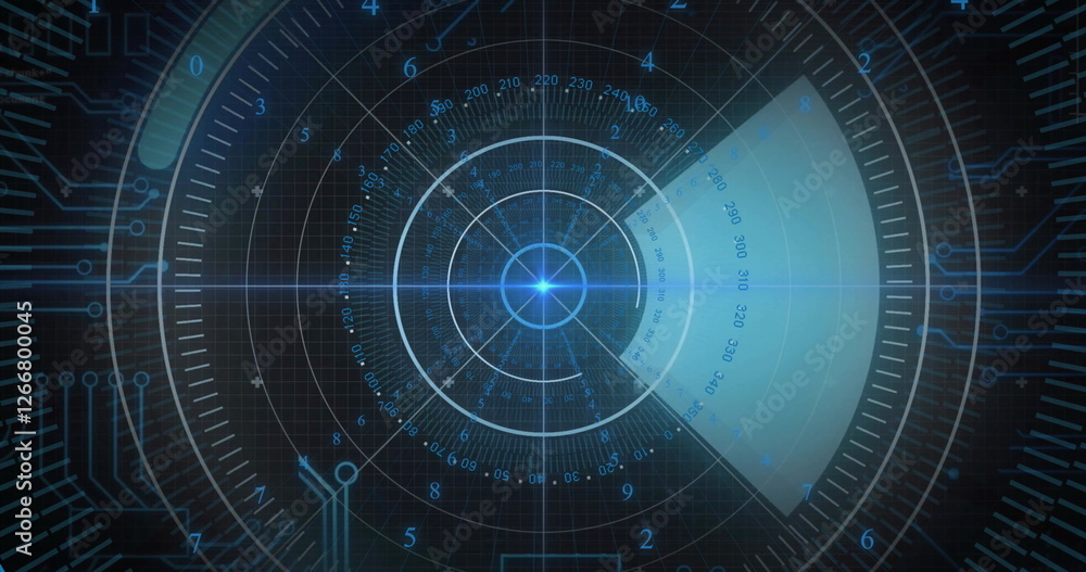 Image of scope scanning and digital data processing over black background Image of scope scanning and digital data processing over black background