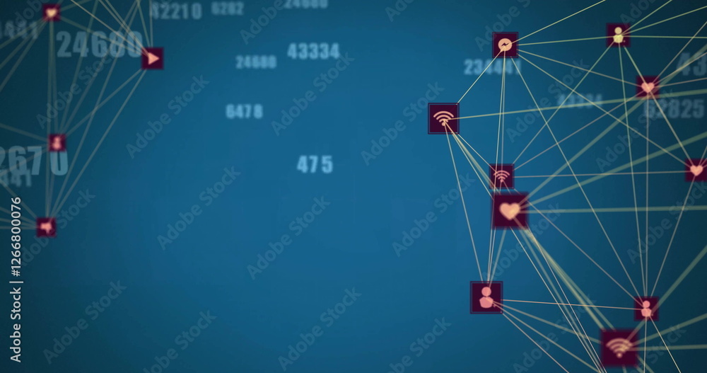 Fototapeta premium Image of network of connections with icons over data processing