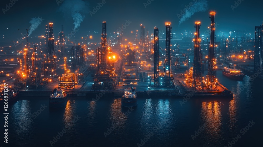 A futuristic shipyard glowing with activity, featuring automated cranes and advanced equipment, intense and modern A futuristic shipyard glowing with activity, featuring automated cranes and advanced equipment, intense and modern