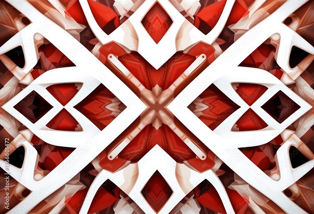 Fototapeta premium Symmetric Architectural Design with Red Accents and Geometric Patterns