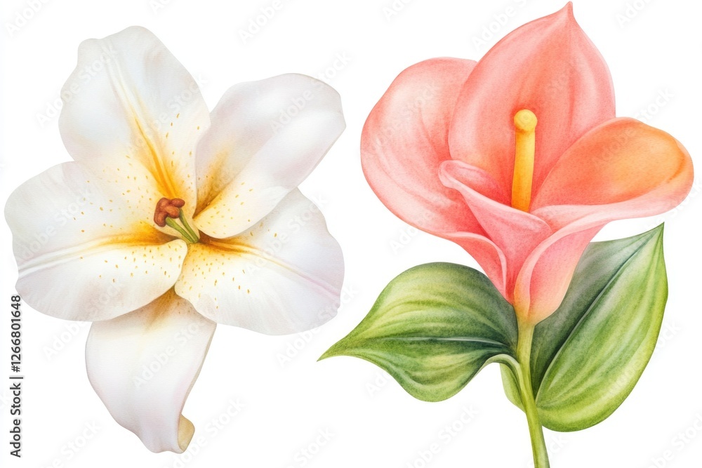 Fototapeta premium A beautiful illustration of two flowers against a plain white background