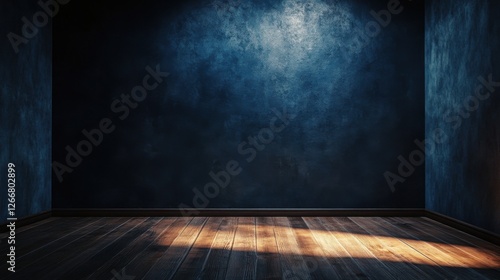 Wallpaper Mural dark room with wooden floor and blue wall Torontodigital.ca