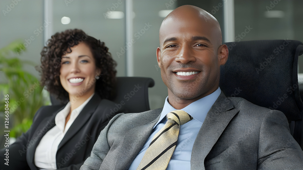 Confident business colleagues smiling in office Confident business colleagues smiling in office