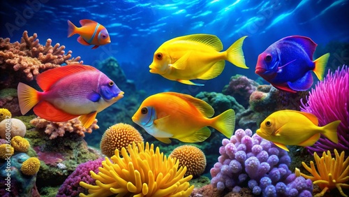 Colorful Tropical Fish Swimming Through Vibrant Coral Reef Ecosystem photo