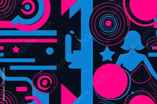 Accelerating Feminine Progress: A dynamic geometric pattern with stylized women figures, symbolizing forward momentum and action for Women's Day, urging accelerated progress towards equality