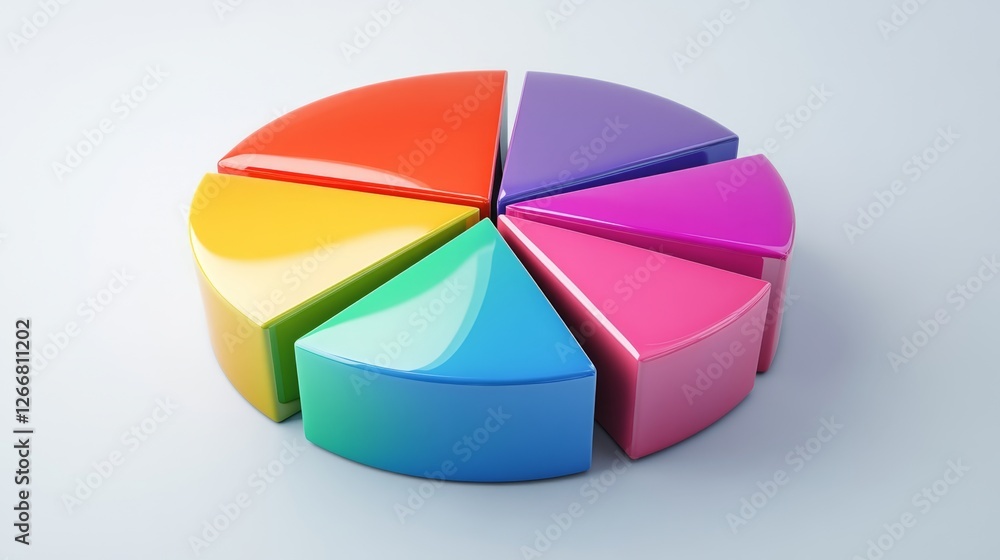 A sleek D pie chart with vibrant color sections and smooth reflective surfaces, isolated on a clean neutral background, offering a modern and high-end aesthetic A sleek D pie chart with vibrant color sections and smooth reflective surfaces, isolated on a clean neutral background, offering a modern and high-end aesthetic