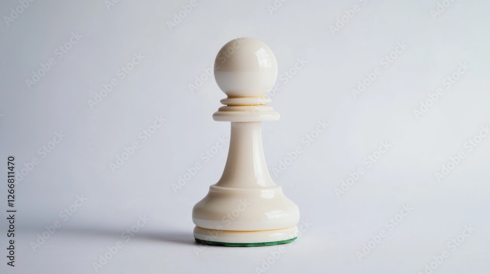 A white chess piece sits on top of a table, perfect for illustrations and designs related to strategy and games