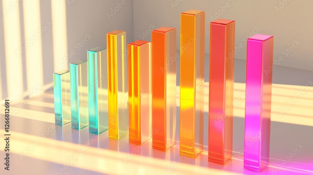 A vivid D bar chart with detailed, smooth reflections, isolated on a light neutral background, showcasing a visually striking, contemporary design with vibrant colors A vivid D bar chart with detailed, smooth reflections, isolated on a light neutral background, showcasing a visually striking, contemporary design with vibrant colors