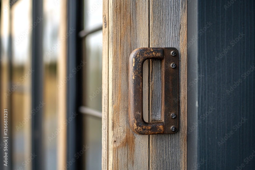 A close-up view of a wooden door handle, ready for use A close-up view of a wooden door handle, ready for use