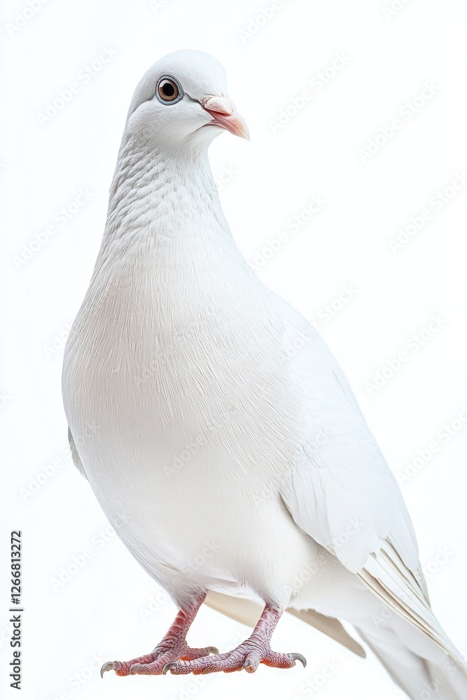 A white pigeon perched on the edge of a table, looking around A white pigeon perched on the edge of a table, looking around