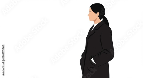 Illustrated Portrait of a Confident Woman in a Black Coat Perfect for Business Marketing and Corporate Identity Designs