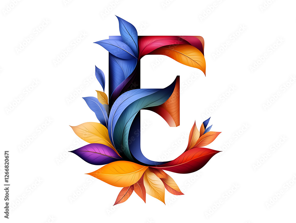 Obraz premium Vibrant leafy letter e artwork digital design colorful creative abstract style
