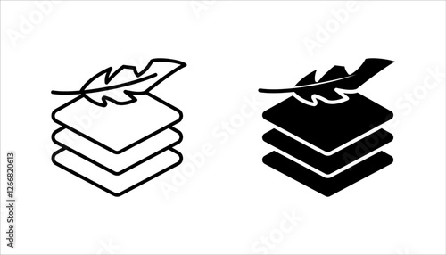 fabric with feather filler icon set, high comfort structure, less weight, vector illustration on white background.