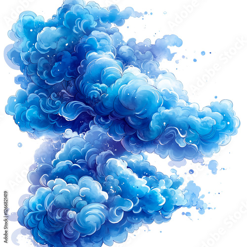 Hand drawn blue curly cloud outline