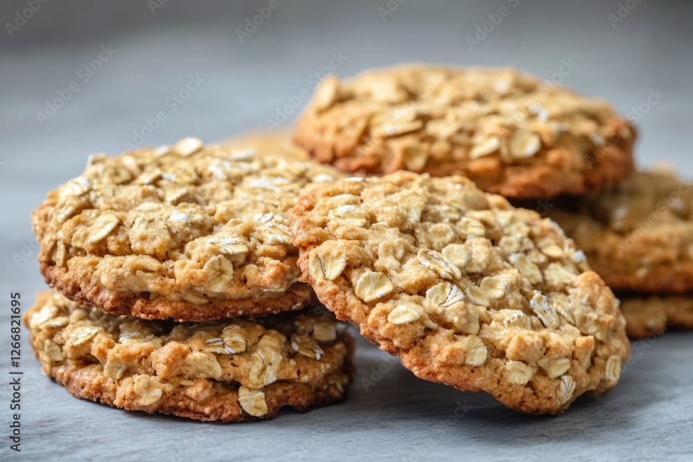 A stack of oatmeal cookies sitting on a table, perfect for snacking or serving at a party A stack of oatmeal cookies sitting on a table, perfect for snacking or serving at a party