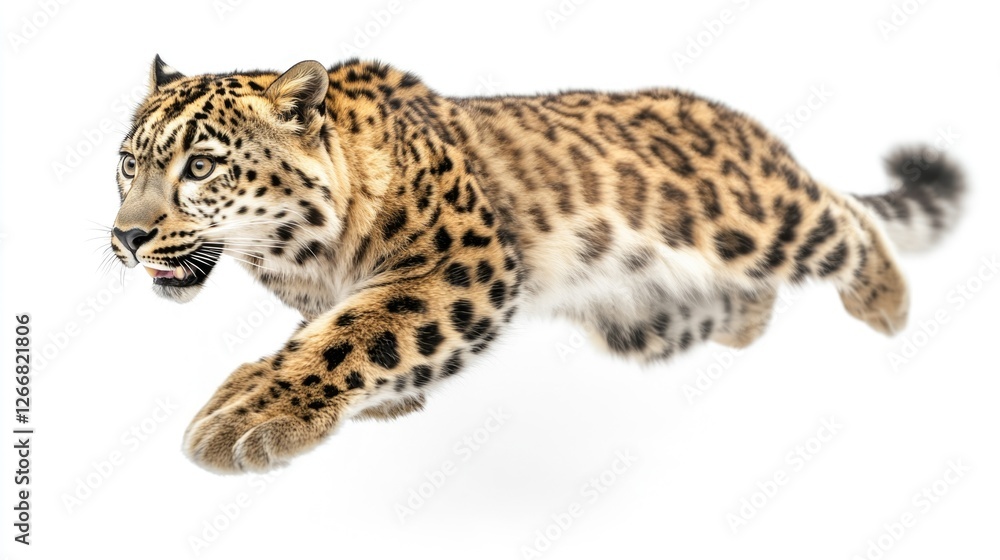 A snow leopard jumps high into the air A snow leopard jumps high into the air