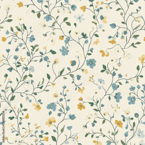a repeatable floral pattern, pale colors, vintage, add some leaves, make it more like a wallpaper, super simple and not too comlplex 