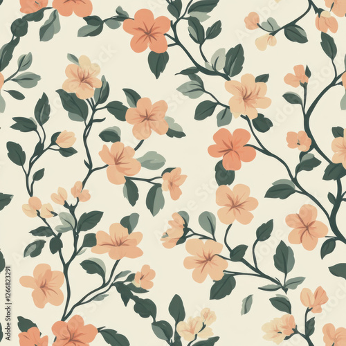 Wallpaper Mural a repeatable floral pattern, pale colors, vintage, add some leaves, make it more like a wallpaper, super simple and not too comlplex  Torontodigital.ca