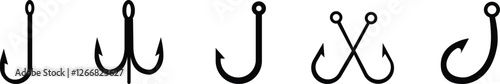 fishing hook icon set.Hook of different shapes for fish on a white background.Design element for poster, card, banner,emblem, sign. Vector illustration.