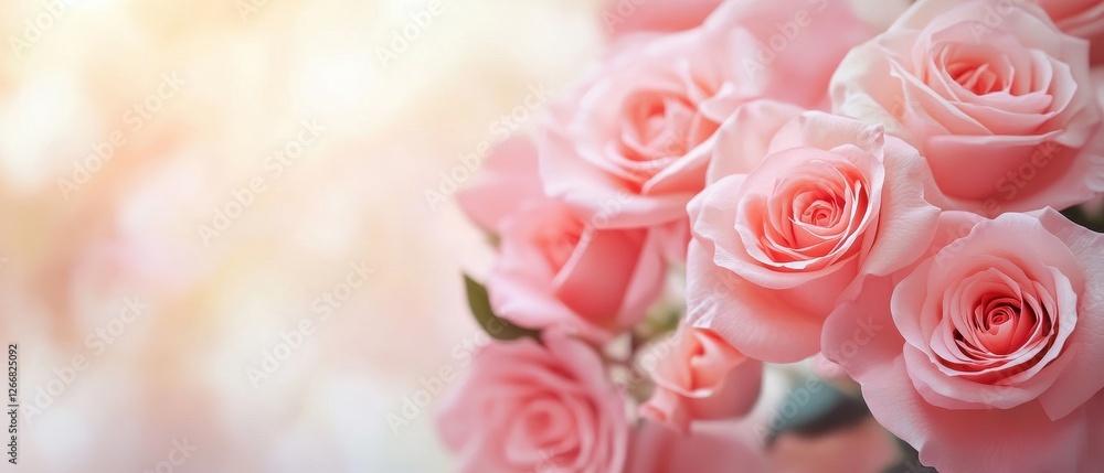 Delicate Pink Roses Bouquet Blossoming Against A Soft Pastel Background Evoking Romance And Delicate Pink Roses Bouquet Blossoming Against A Soft Pastel Background Evoking Romance And