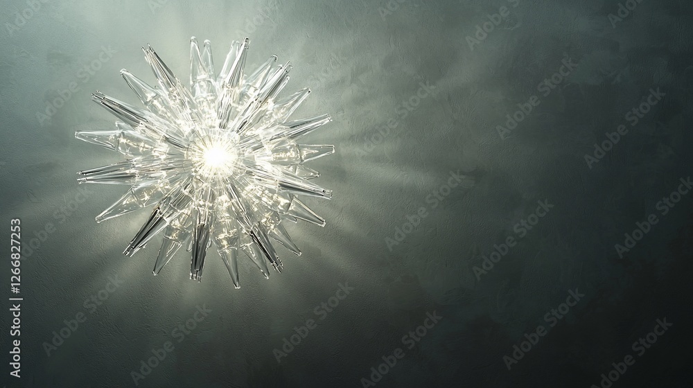 Naklejka premium Modern glass chandelier illuminating a stylish room with soft light against a textured wall