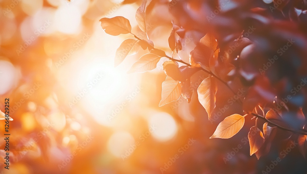 Golden Leaves Bask in Sunset's Embrace: Nature's Autumnal Glow, Captivating Beauty, Serene Tranquility. Golden Leaves Bask in Sunset's Embrace: Nature's Autumnal Glow, Captivating Beauty, Serene Tranquility.