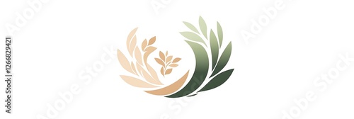 Nature-inspired logo featuring soft pastel green and tan tones in floral motifs on white