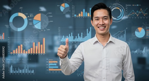 Obraz na płótnie Successful Business Professional Celebrating Data Insights in Modern Office Business Analytics Dashboard Motivational Environment Engaging Viewpoint w salonie