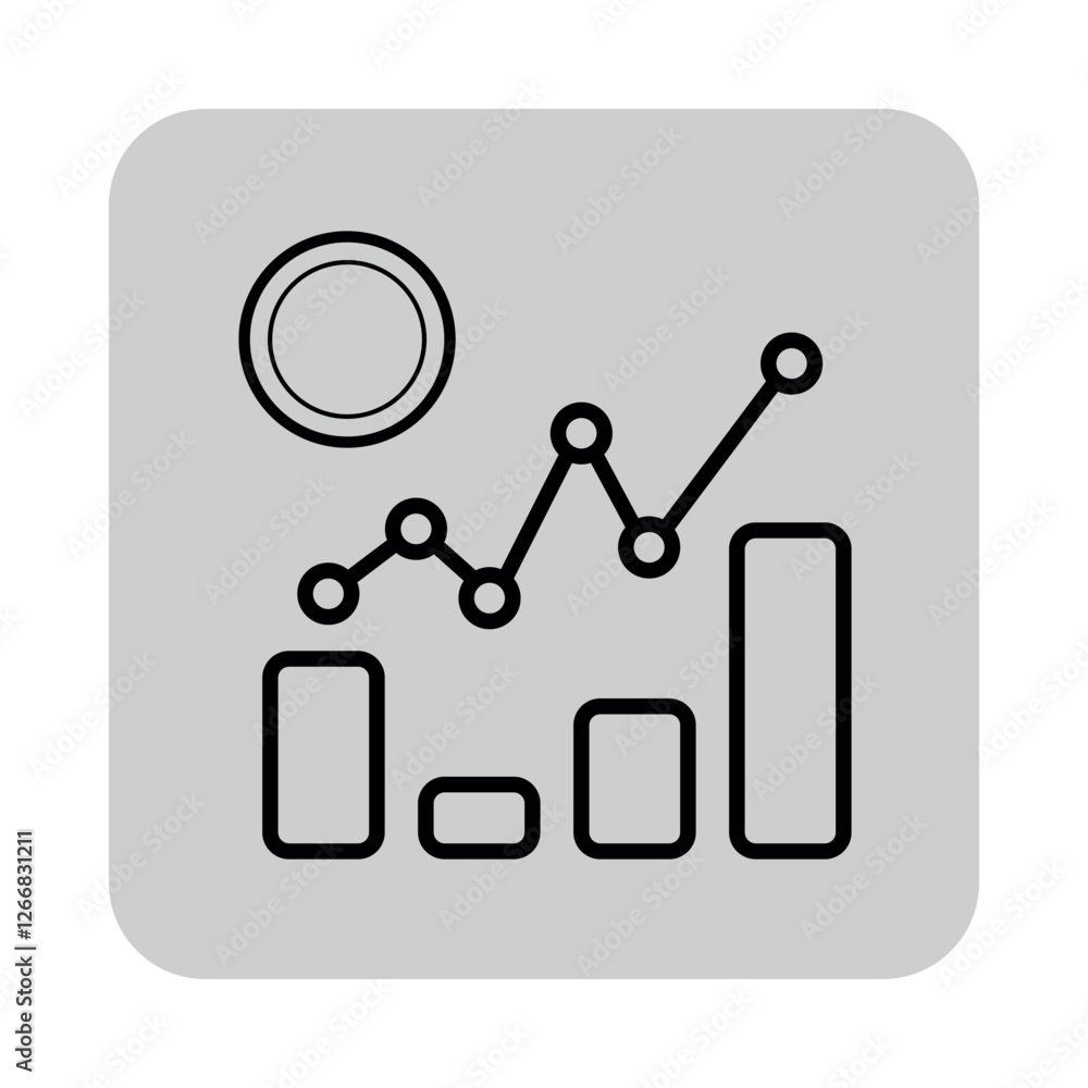 Icon of line graph with bar elements, illustrating data trends. Financial analysis concept Icon of line graph with bar elements, illustrating data trends. Financial analysis concept