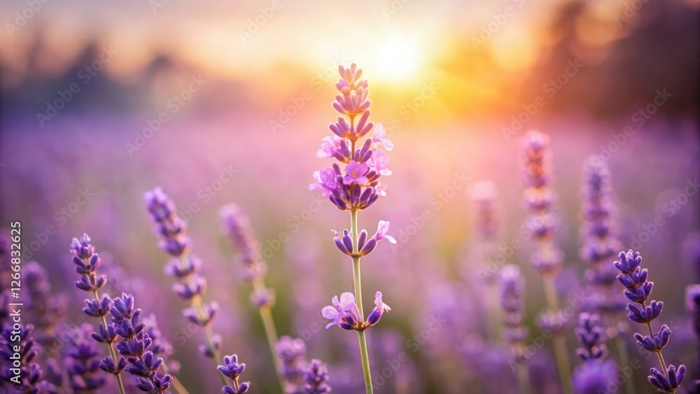 Serene Sunset Lavender Field A single stalk of lavender blossoms bathed in the golden light of the setting sun, surrounded by a sea of purple flowers, creating a breathtaking natural scene. Serene Sunset Lavender Field A single stalk of lavender blossoms bathed in the golden light of the setting sun, surrounded by a sea of purple flowers, creating a breathtaking natural scene.
