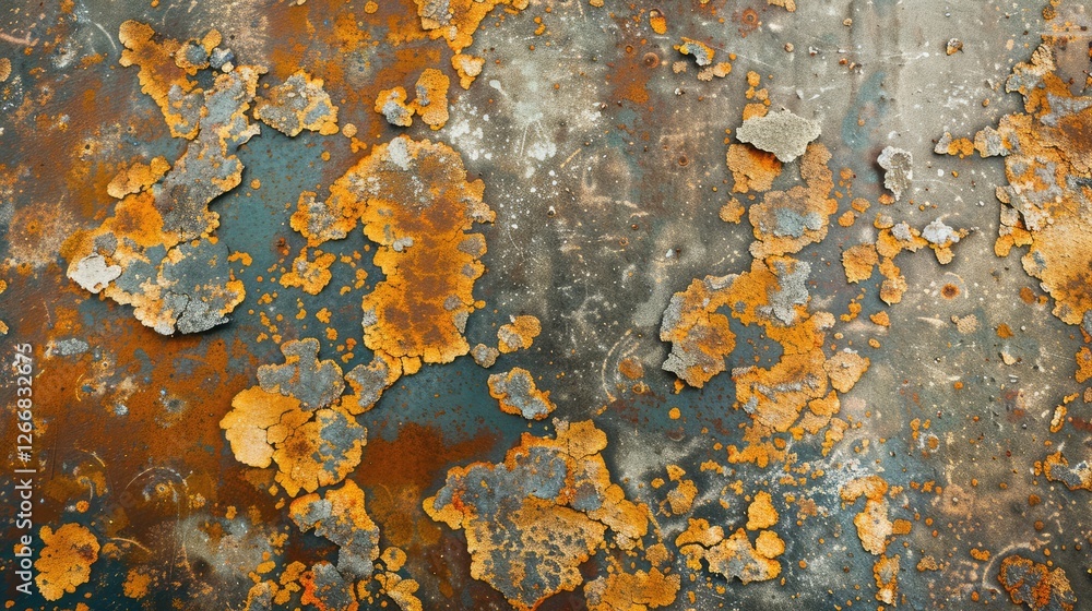 Close-up view of rusted metal surface showcasing vibrant orange and blue textures, ideal for industrial backgrounds Close-up view of rusted metal surface showcasing vibrant orange and blue textures, ideal for industrial backgrounds
