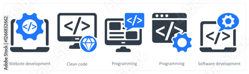 A set of 5 seo icons as website development, clean code, programming
