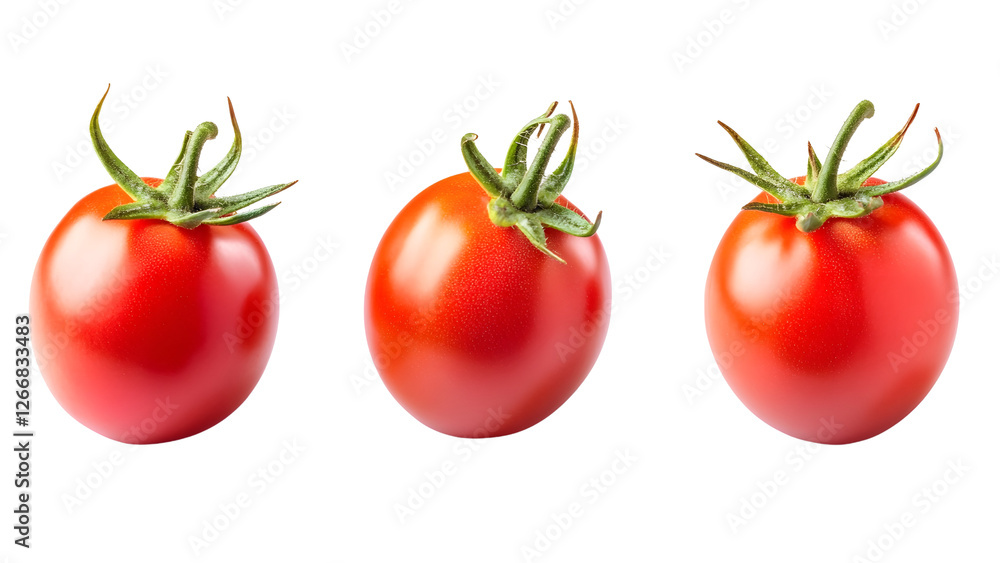 Set of three red campari tomatoes Isolated on white background. Set of three red campari tomatoes Isolated on white background.