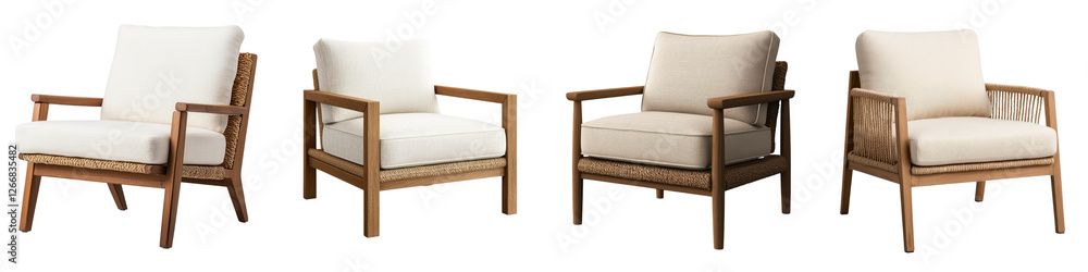Elegant wooden armchairs with plush upholstery arranged in a modern minimalist living room setting The natural warm tones of the furniture create a comfortable and inviting atmosphere Elegant wooden armchairs with plush upholstery arranged in a modern minimalist living room setting The natural warm tones of the furniture create a comfortable and inviting atmosphere