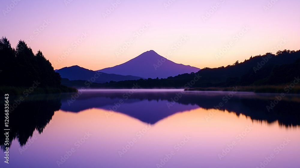 Twilight serenity over a tranquil volcanic landscape Twilight serenity over a tranquil volcanic landscape